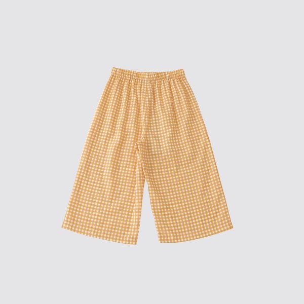 Coming Soon | Blara Organic House | Wide Leg Denim Pants | Yellow Checker Print