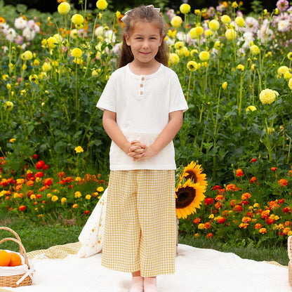 Coming Soon | Blara Organic House | Wide Leg Denim Pants | Yellow Checker Print