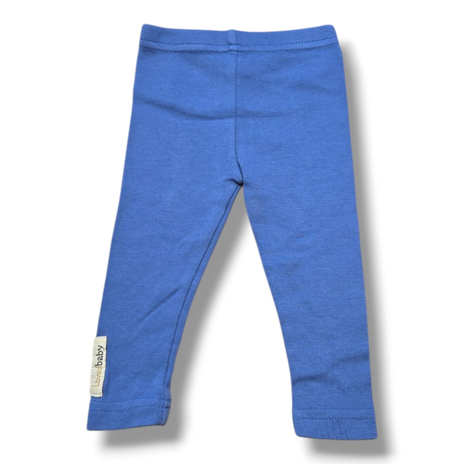 L'oved Baby organic cotton leggings in periwinkle blue, size 3-6M, pre-loved quality, organic cotton leggings for babies.
