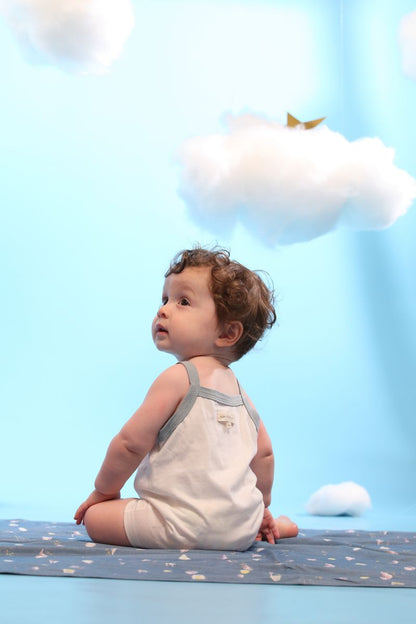 Coming Soon | Blara Organic House | Cloud Applique Romper | Blue Cloud Appliqué