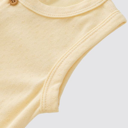 Coming Soon | Blara Organic House | Sleeveless Henley Romper | Creamy Yellow