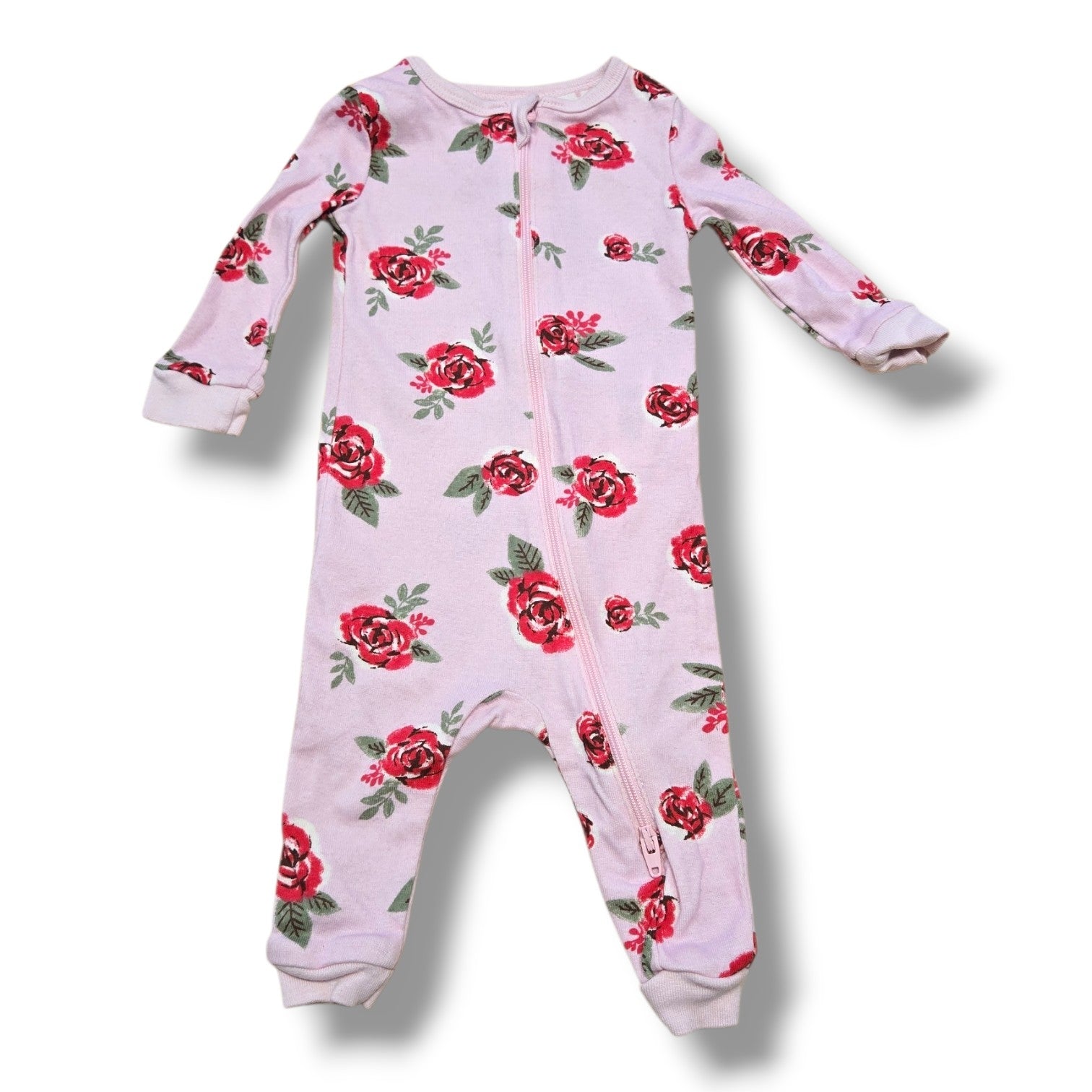 Joe Fresh pre-loved quality sleeper with floral pattern, featuring full length zipper and soft fabric.