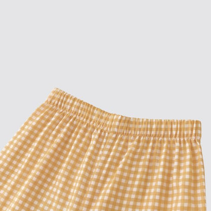 Coming Soon | Blara Organic House | Wide Leg Denim Pants | Yellow Checker Print