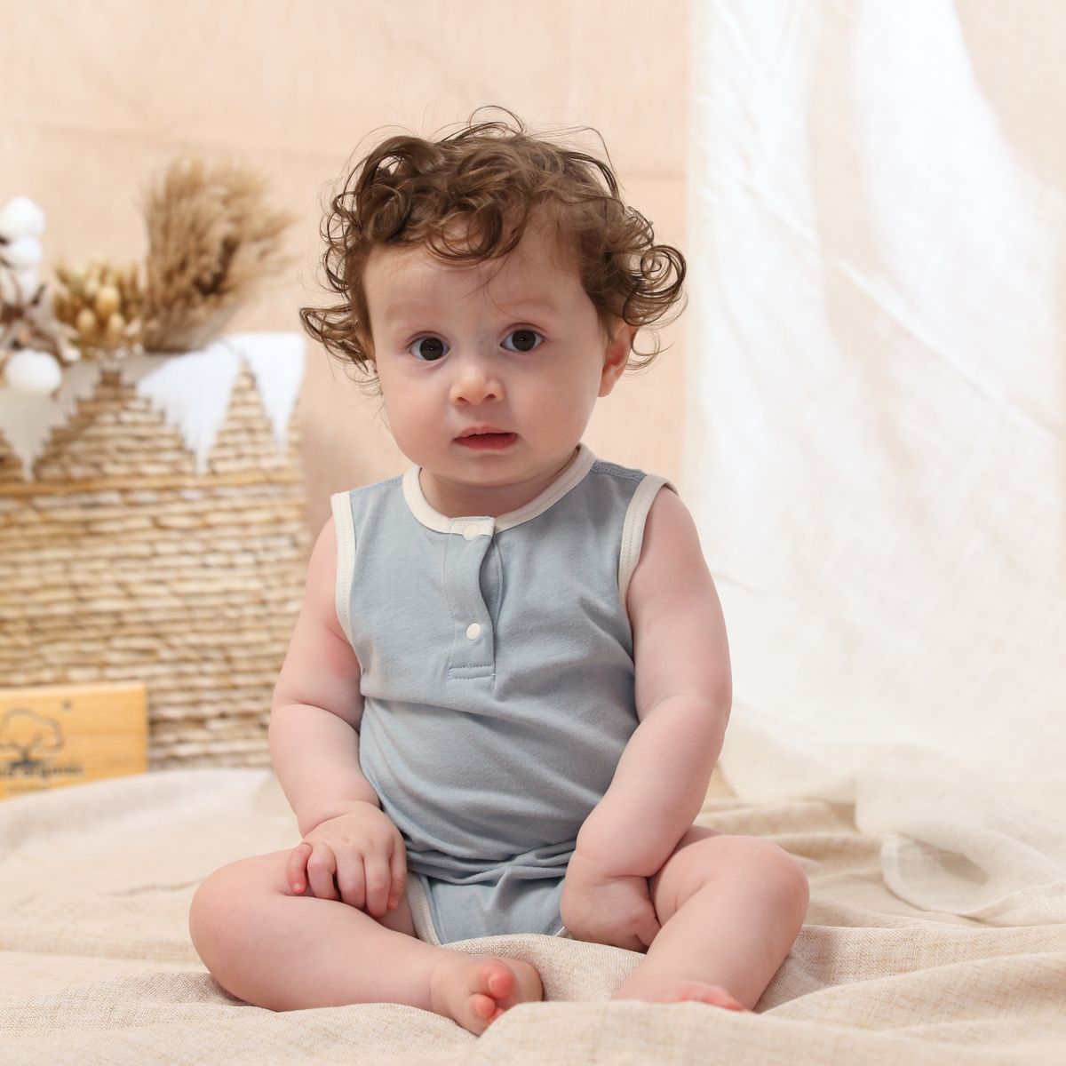 Coming Soon | Blara Organic House | Sleeveless Henley Bodysuit | Mist Blue