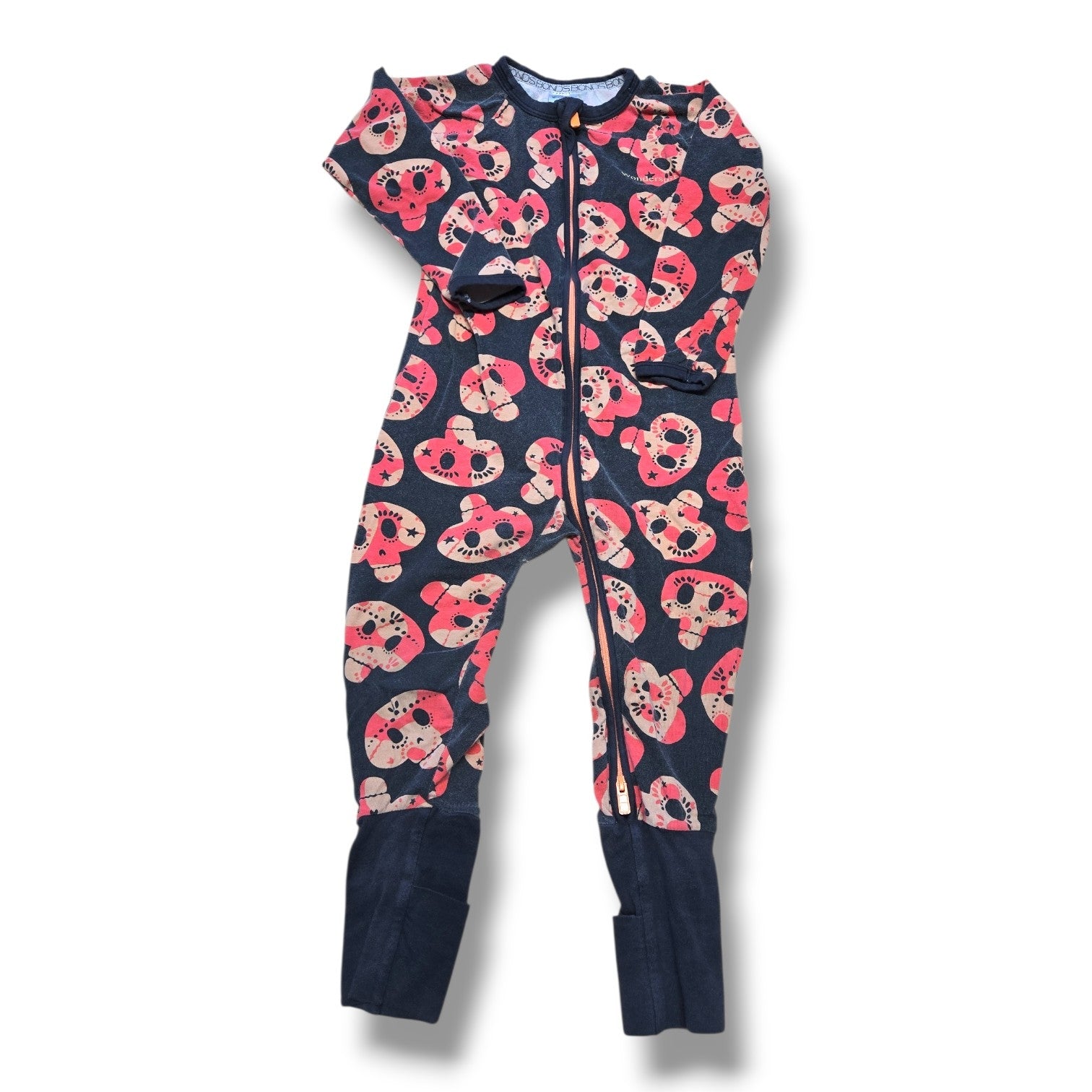 Pre-loved Bonds Wondersuit 18-24M in colorful pattern with two-way zip and fold-over cuffs.