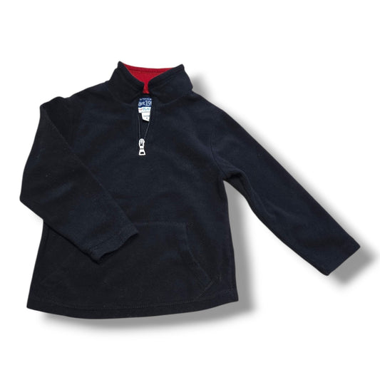 4T fleece pullover for kids in navy with quarter zip and kangaroo pocket, perfect for layering.