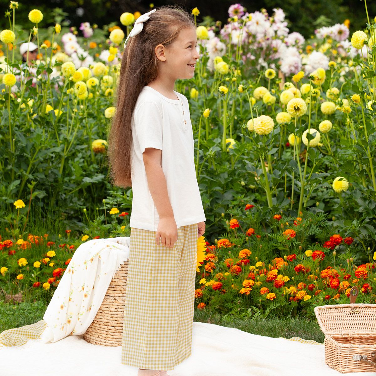 Coming Soon | Blara Organic House | Wide Leg Denim Pants | Yellow Checker Print