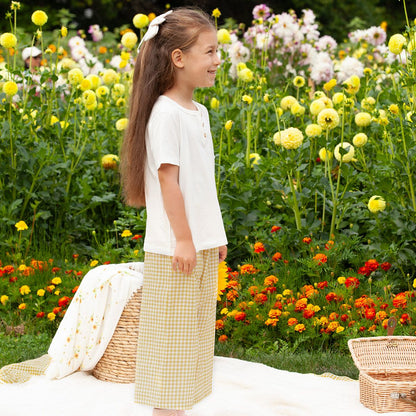 Coming Soon | Blara Organic House | Wide Leg Denim Pants | Yellow Checker Print