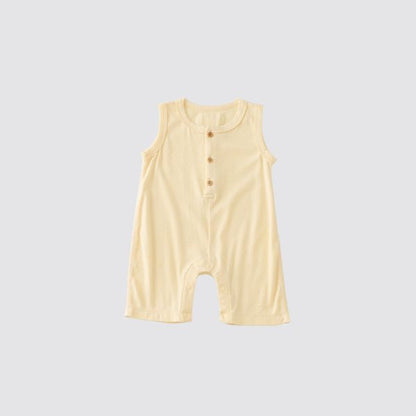 Coming Soon | Blara Organic House | Sleeveless Henley Romper | Creamy Yellow