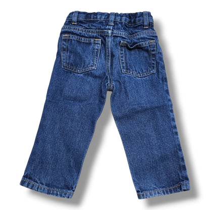 Pre-loved 2T jeans for toddlers featuring a classic five-pocket design and adjustable waistband.