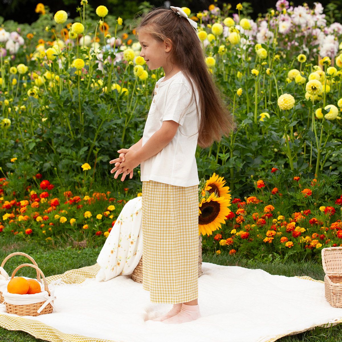 Coming Soon | Blara Organic House | Wide Leg Denim Pants | Yellow Checker Print