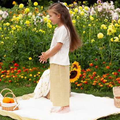 Coming Soon | Blara Organic House | Wide Leg Denim Pants | Yellow Checker Print