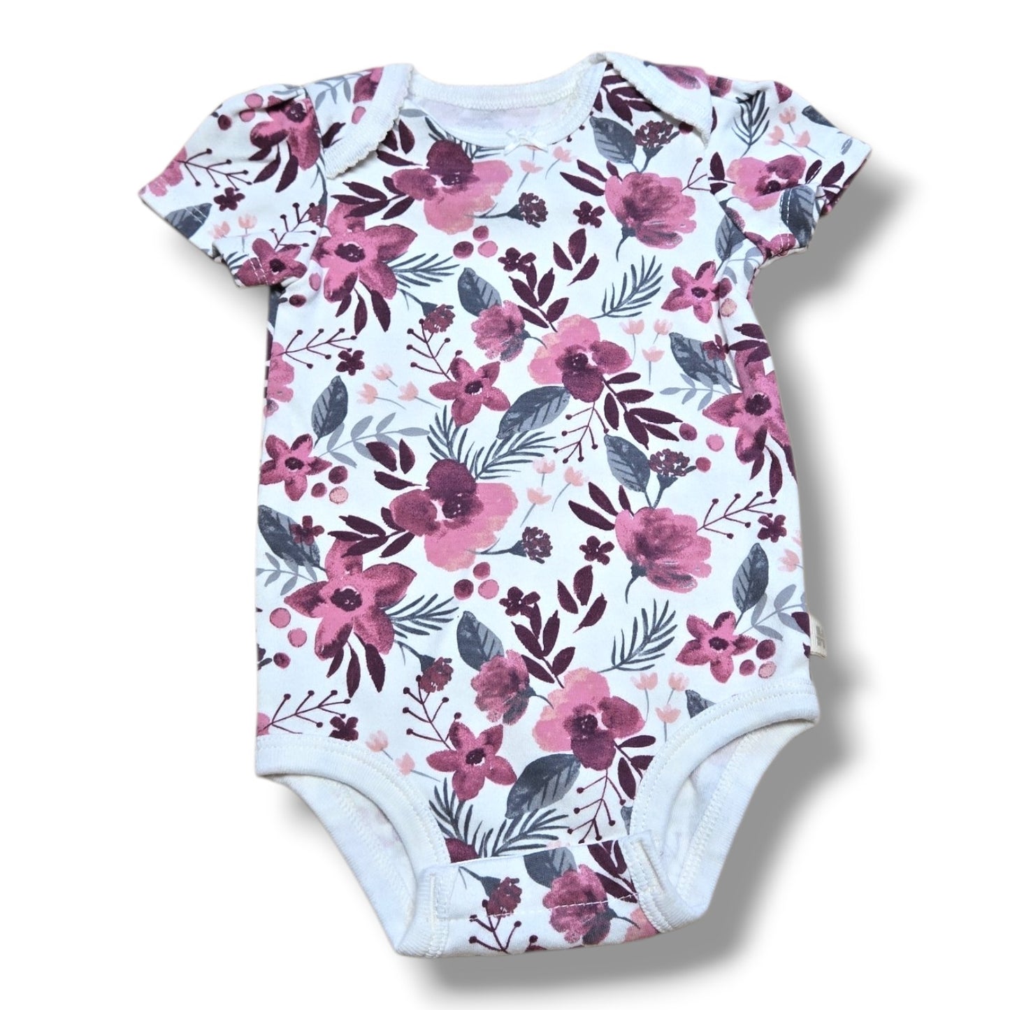 Huggies baby pre-loved baby onesie in floral print with short sleeves, size 3M, perfect for everyday wear.