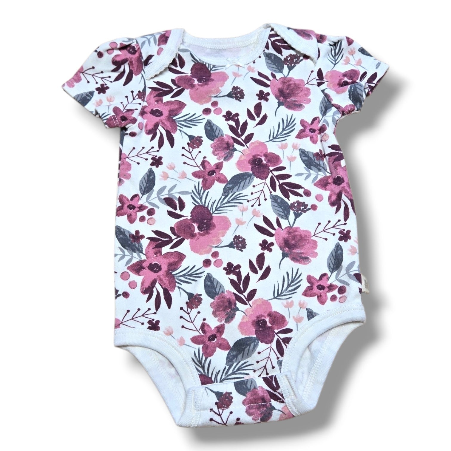 Huggies baby pre-loved baby onesie in floral print with short sleeves, size 3M, perfect for everyday wear.