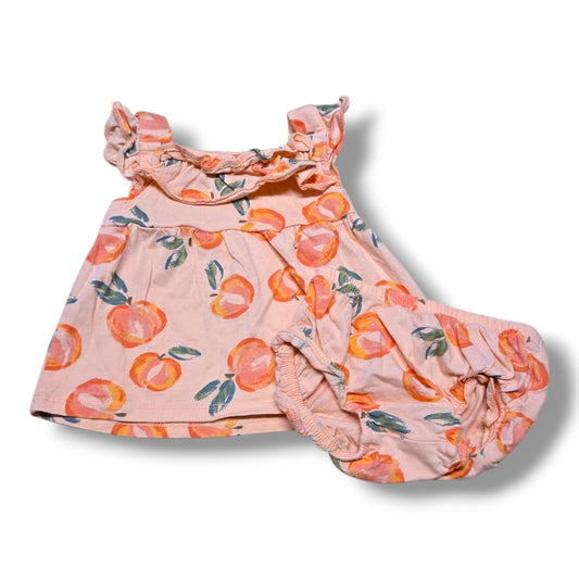Carter's pre-loved baby outfit set featuring a peach print sleeveless top and matching bloomers.