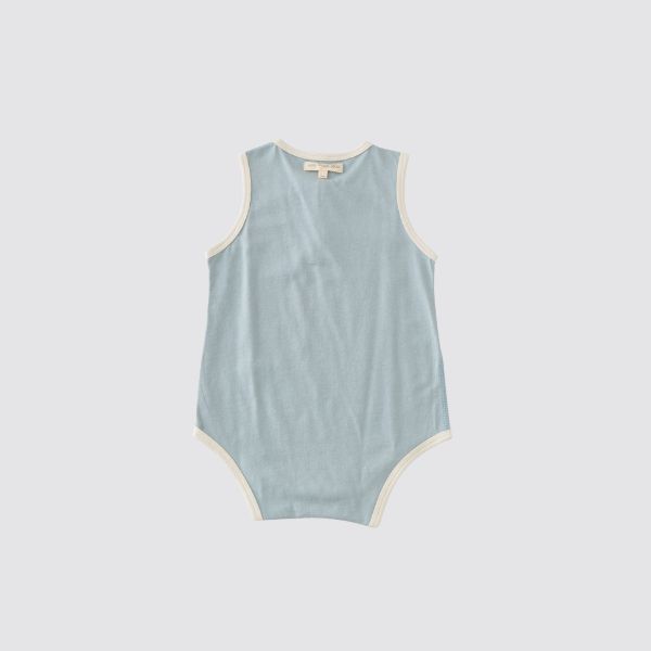 Coming Soon | Blara Organic House | Sleeveless Henley Bodysuit | Mist Blue