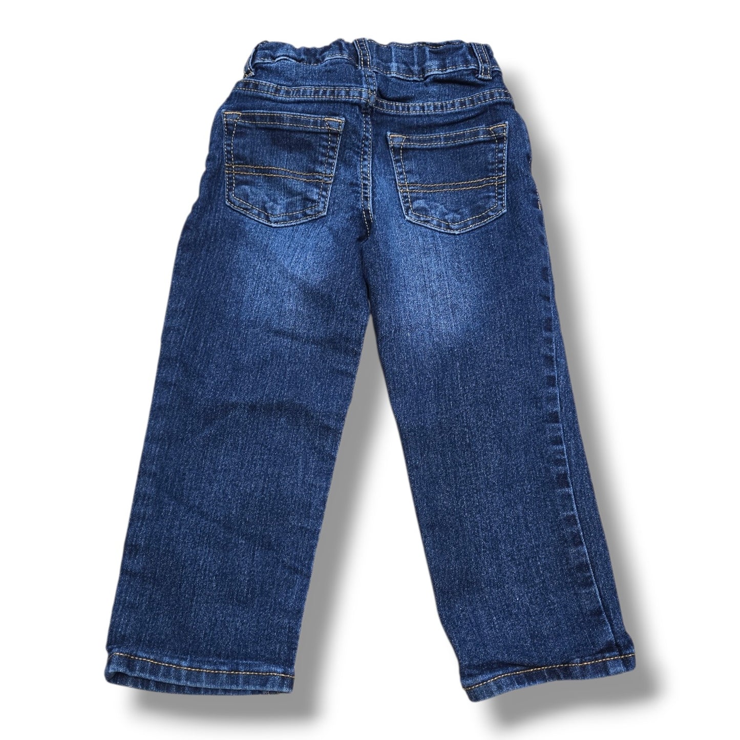 Back view of pre-loved 3T classic jeans with straight leg fit and adjustable waistband.