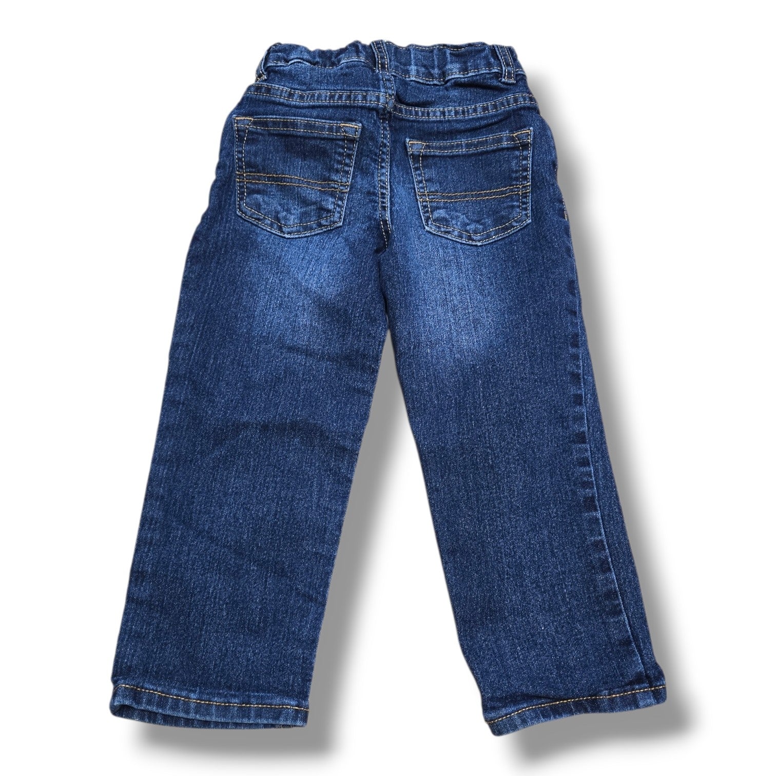 Back view of pre-loved 3T classic jeans with straight leg fit and adjustable waistband.