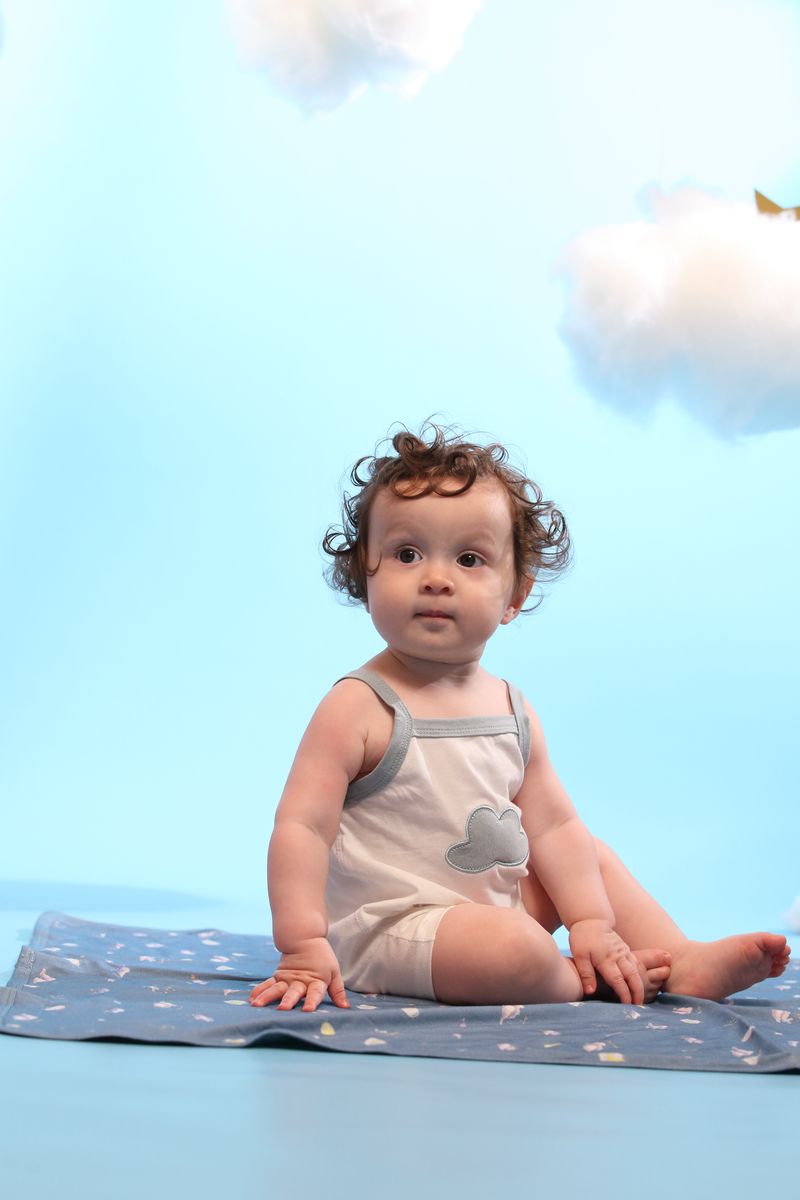 Coming Soon | Blara Organic House | Cloud Applique Romper | Blue Cloud Appliqué