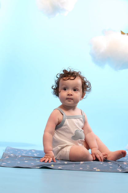 Coming Soon | Blara Organic House | Cloud Applique Romper | Blue Cloud Appliqué