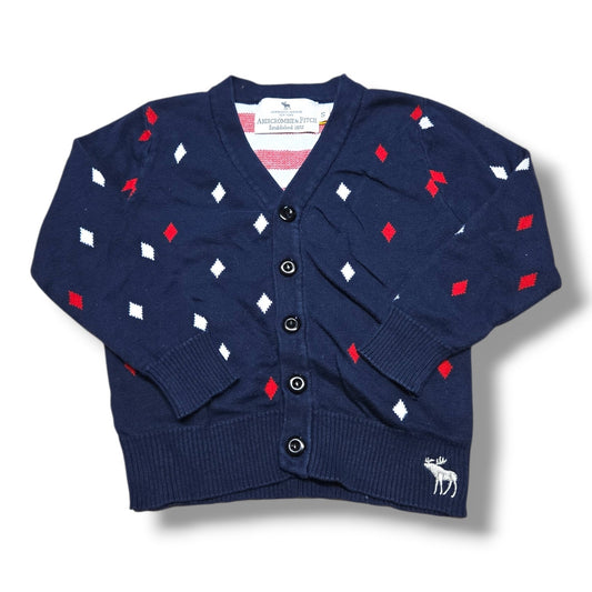 Pre-loved Abercrombie & Fitch cardigan with red and white diamond pattern, perfect for layering in cooler weather.