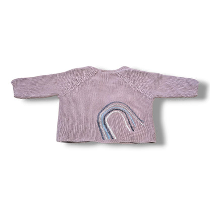 Next pre-loved baby cardigan 0-3 months with unique embroidered rainbow details.