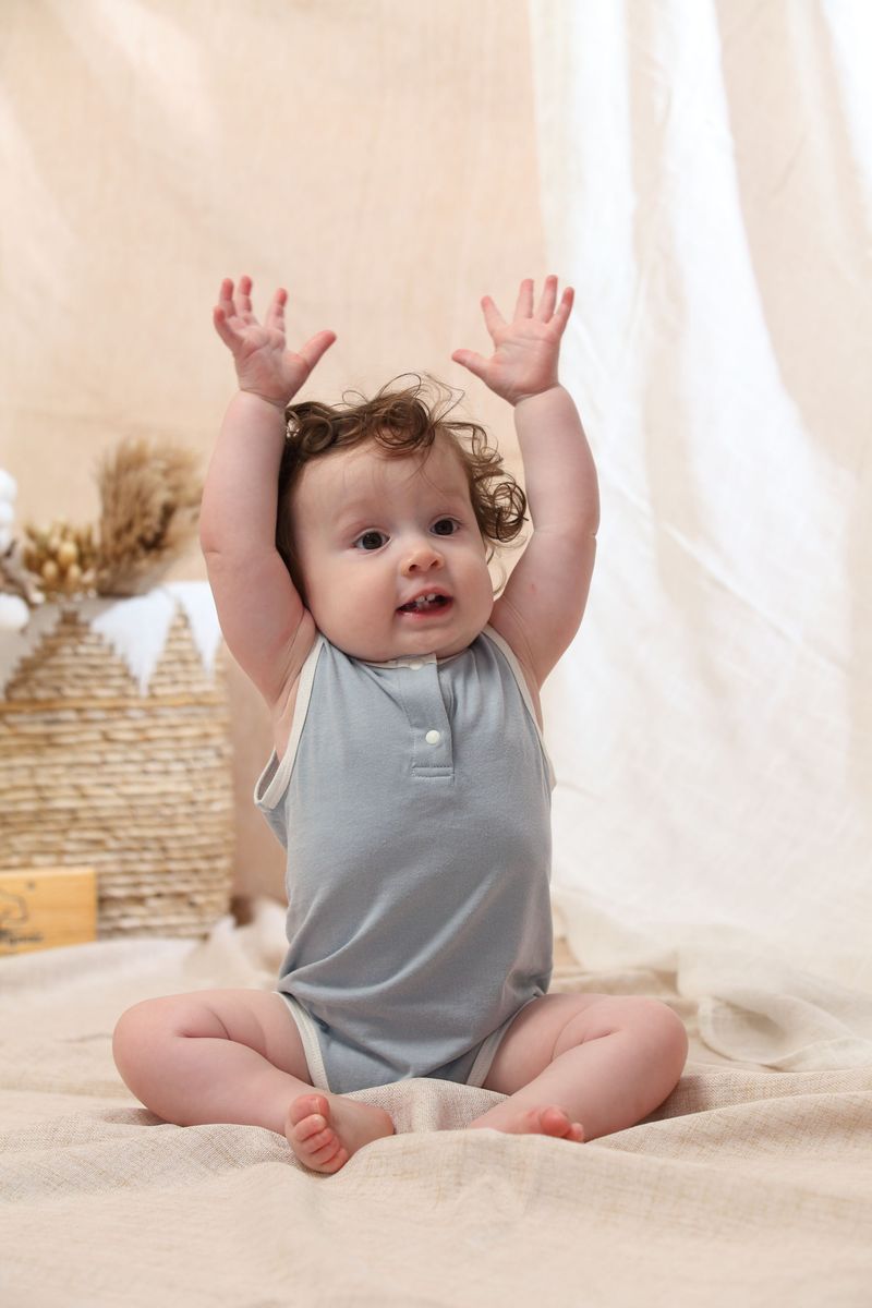 Coming Soon | Blara Organic House | Sleeveless Henley Bodysuit | Mist Blue
