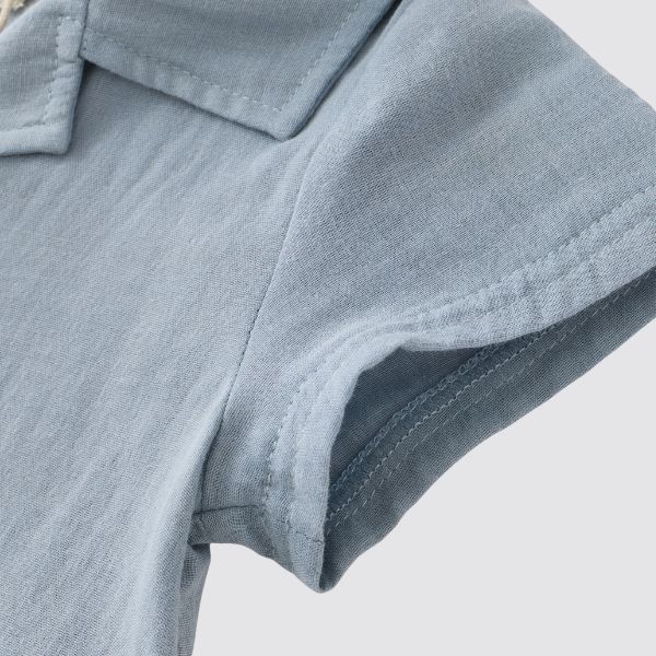 Coming Soon | Blara Organic House | Natural Dyeing
Short Sleeve Cuban Collar Romper | Mist Blue