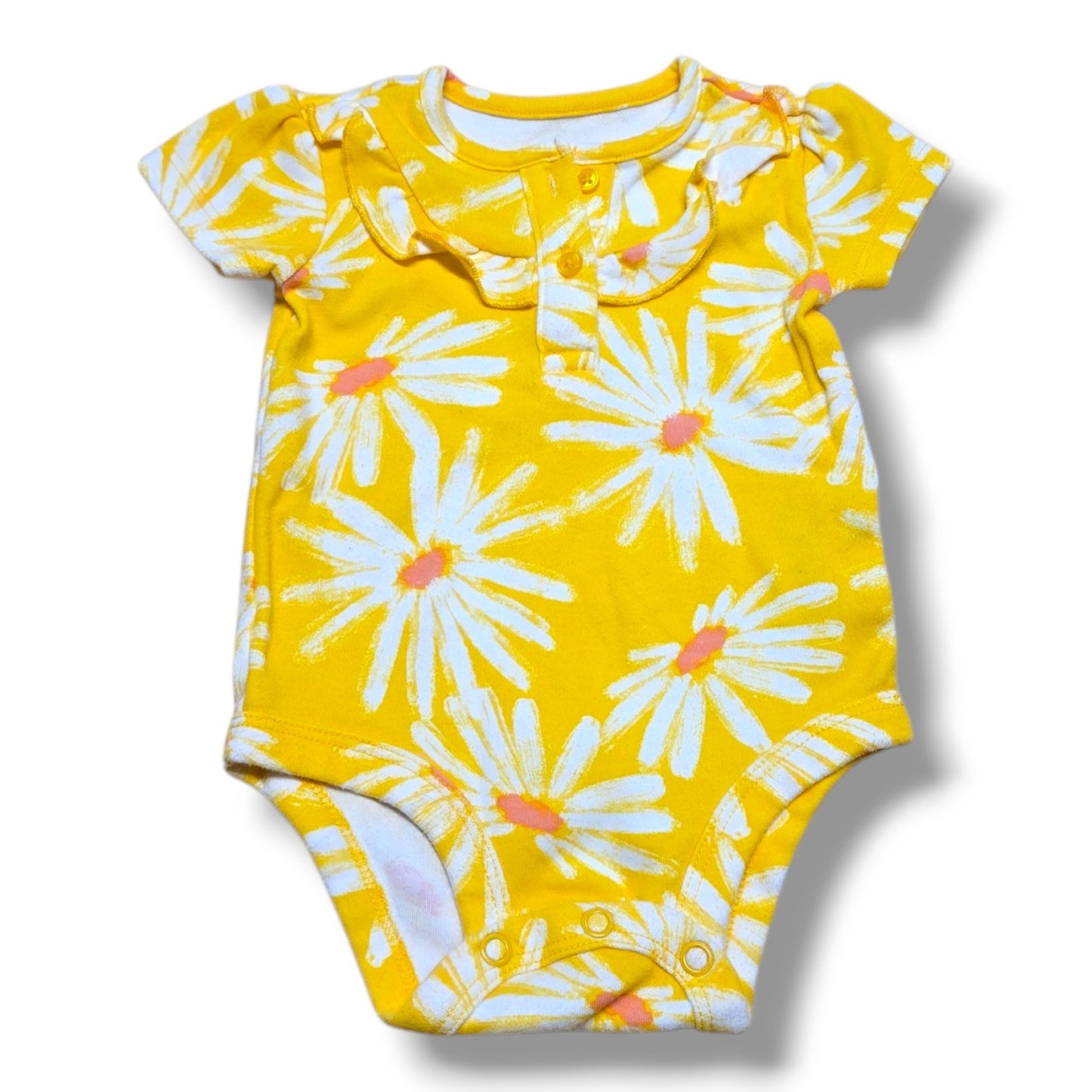 Carters pre-loved baby onesie in yellow with floral design, perfect for everyday wear and layering.