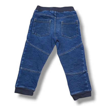 Back view of 2T soft denim joggers with elastic waistband and ribbed cuffs
