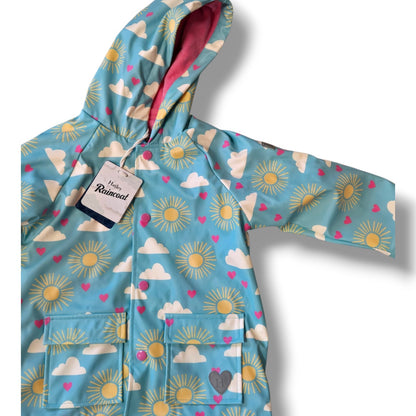 4T waterproof rain jacket for kids in sunny cloud print with soft pink lining by Hatley.