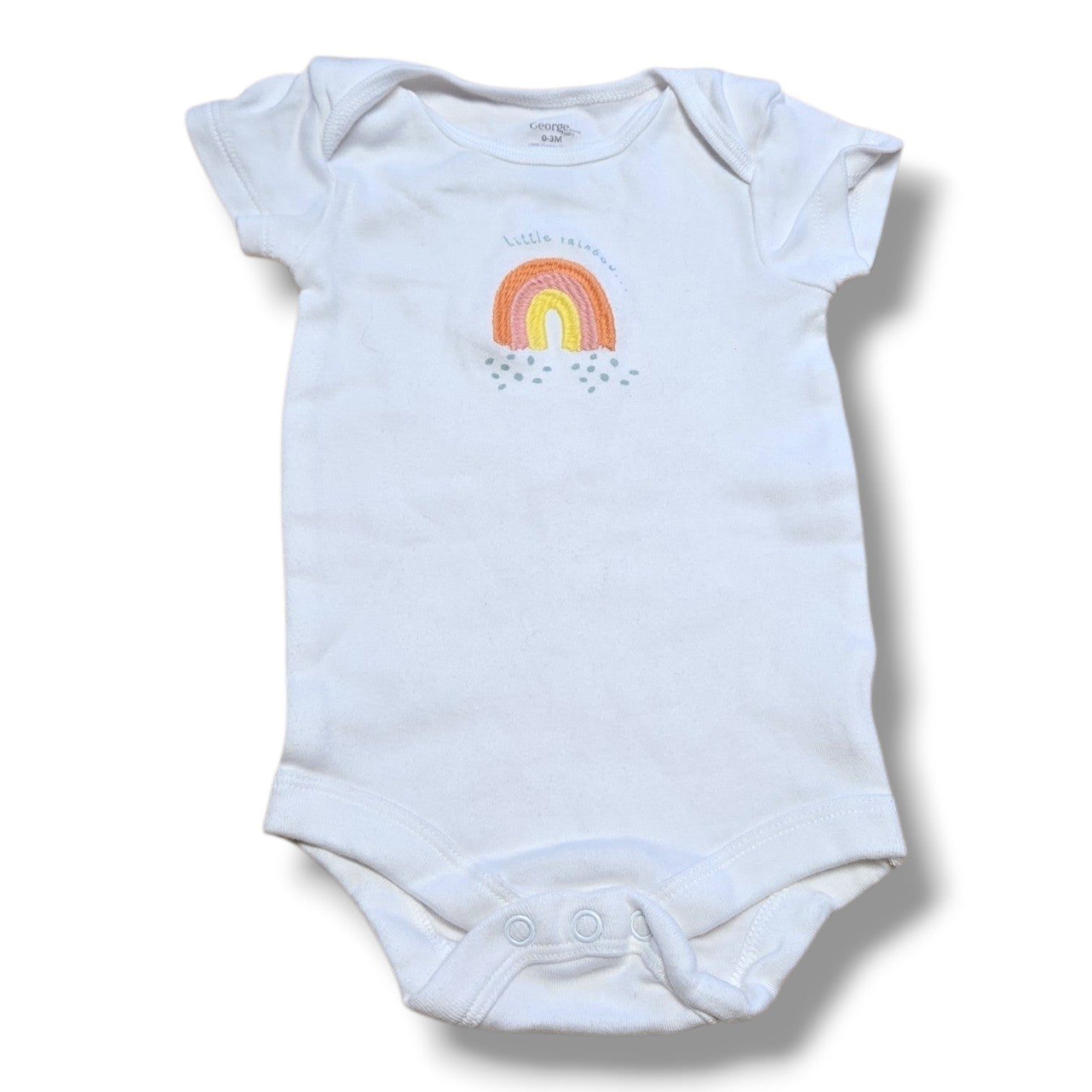 George 0/3M pre-loved baby onesie with rainbow design in mint condition.