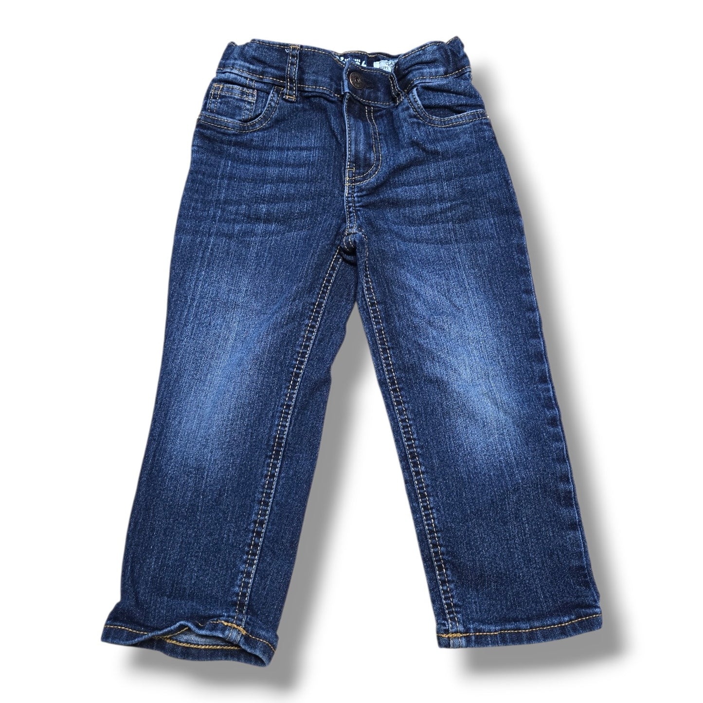 OshKosh pre-loved 3T classic jeans with straight leg fit and adjustable waistband for kids.