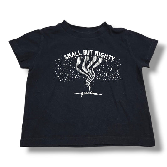 Black Ginalina graphic tee with "Small But Mighty" phrase, perfect for kids 3T pre-loved graphic tee.