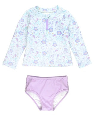 Fairytale Garden Long Sleeve Zipper Rashguard | 2PC - Pink & Blue Kidz Clothing