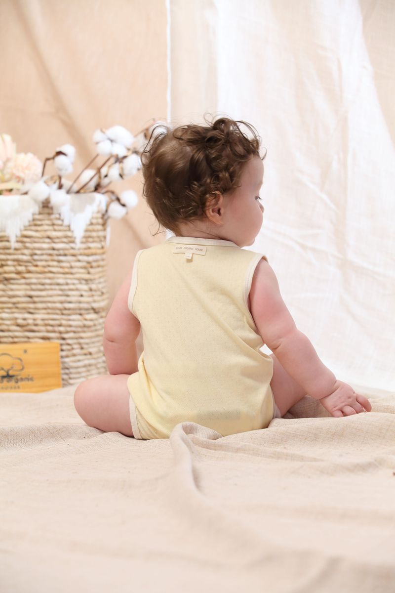 Blara Organic House | Sleeveless Henley Bodysuit | Creamy Yellow