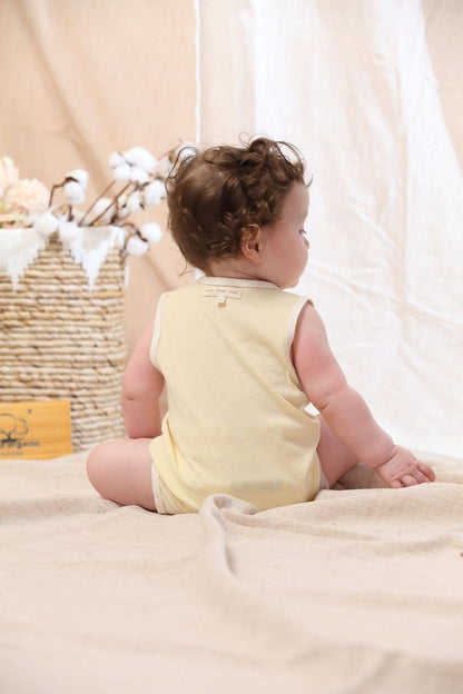 Blara Organic House | Sleeveless Henley Bodysuit | Creamy Yellow