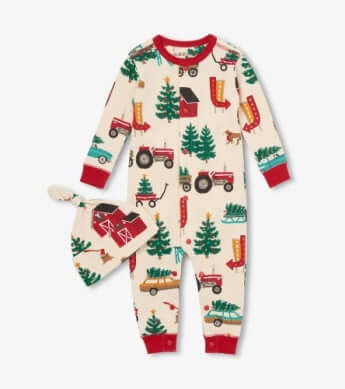 Little Blue House by Hatley Christmas Tree Farm Baby Coverall & Hat – New Condition