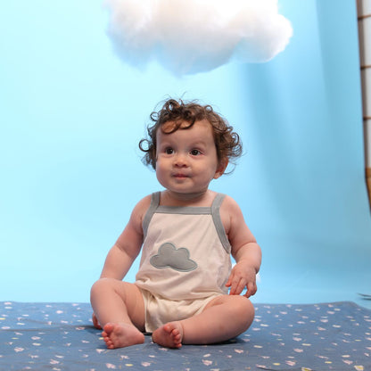 Coming Soon | Blara Organic House | Cloud Applique Romper | Blue Cloud Appliqué