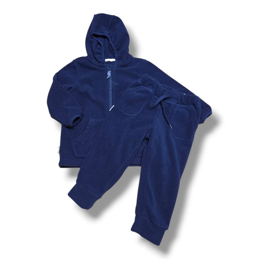 Jan & Jul navy 2PC set for kids, pre-loved children's clothing set with signs of wear.