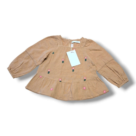 Zara 3T top new with tags, pre-loved item with floral embroidery and retail tag.