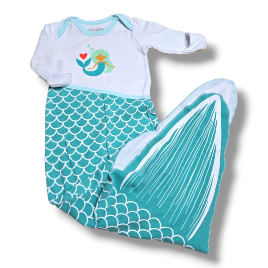Izzy & Owie pre-loved mermaid sleep gown in size 0–9 months with mermaid print for cozy naps.