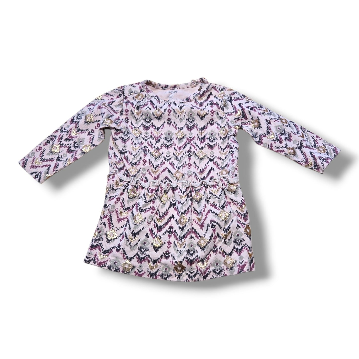 Noppies preloved baby dress in size 2-4 months with boho print and long sleeves.