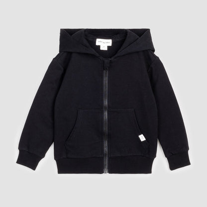 BOY HOODED ZIP FRONT JACKET KNIT-BLACK