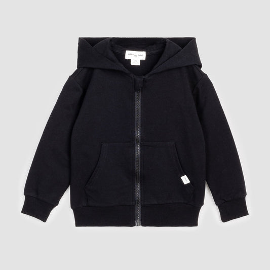 BOY HOODED ZIP FRONT JACKET KNIT-BLACK