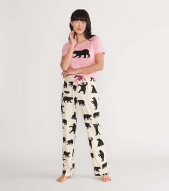 Black Bears On Natural Women's Jersey Pajama Pants
