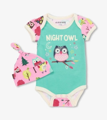 Night Owl Baby Bodysuit With Hat