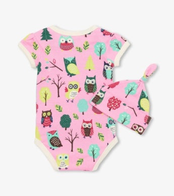 Night Owl Baby Bodysuit With Hat