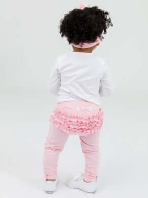 RuffleButts | Baby Ruched Bow Leggings| Pink