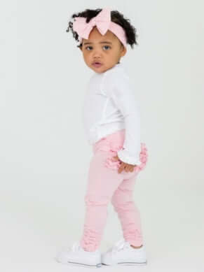 RuffleButts | Baby Ruched Bow Leggings| Pink